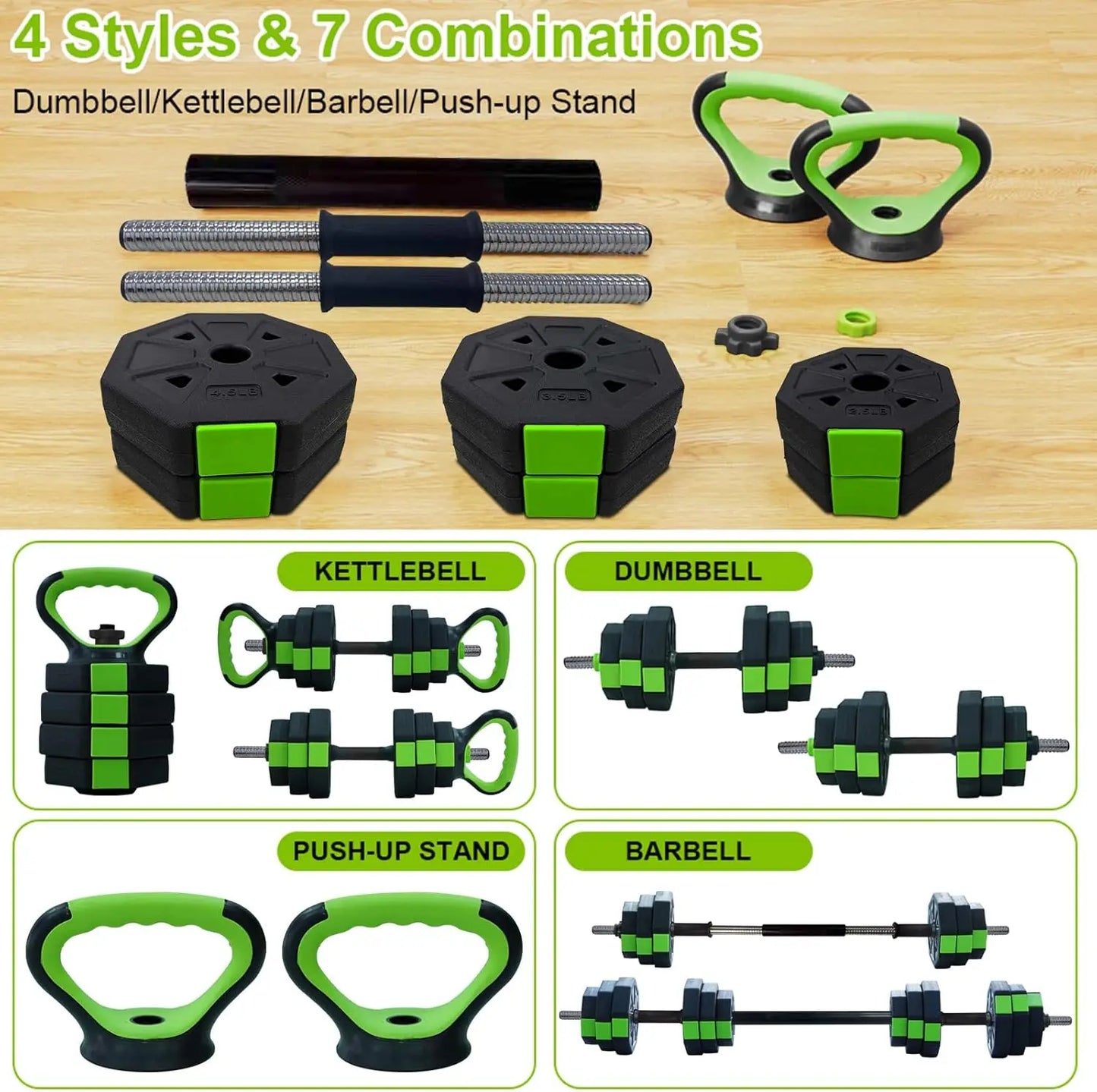 HiMISS 4 In 1 Adjustable Dumbbell Set Kettlebell Barbell