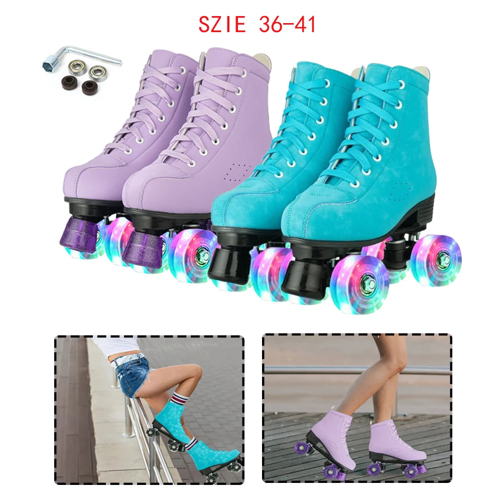 YYW Artificial Leather Roller Skates For Women With Light Up Wheels