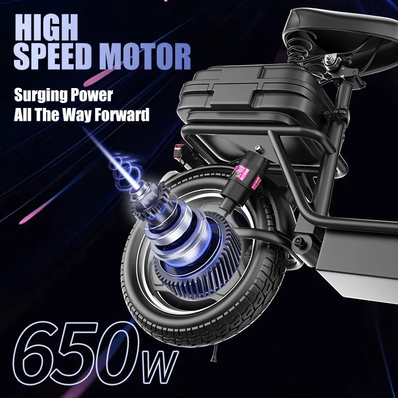 Foldable Electric Scooter With Trunk 650W Peak 48V 15Ah